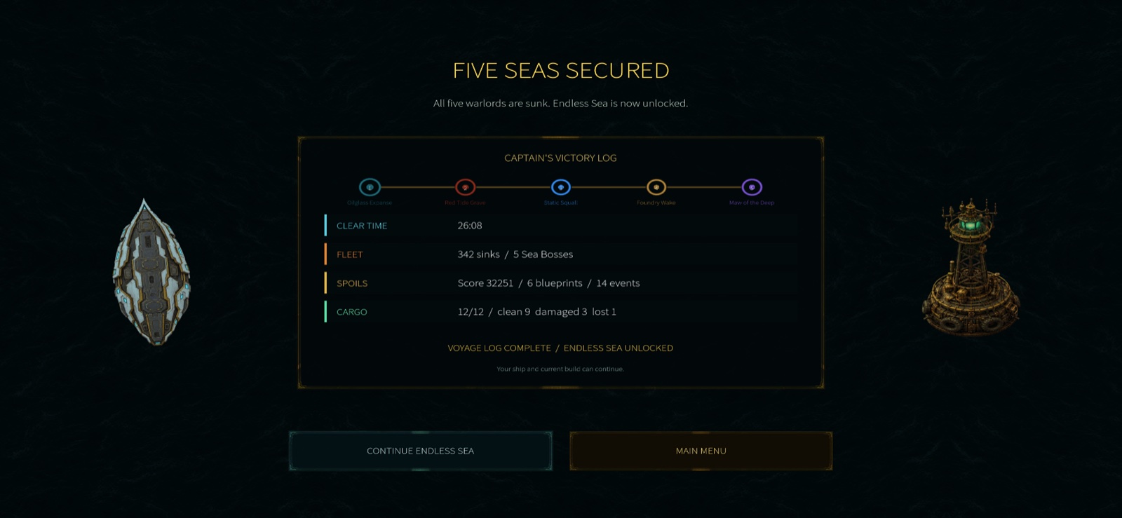 Five Seas Secured victory screen